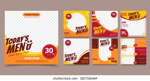 Food social media banners post template set in 3d with offers, editable minimal square template in 3d illustration