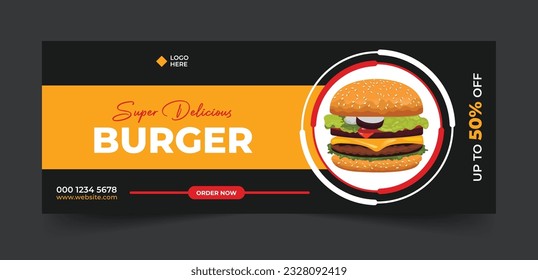 Food social media cover post or web banner template design. Burger social media cover post vector illustration