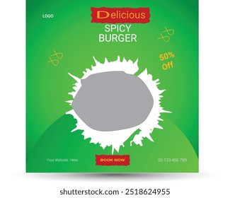 Food social media post and banner design with red background. Vector design with food photo Usable for social media, flyer, banner and web internet ads