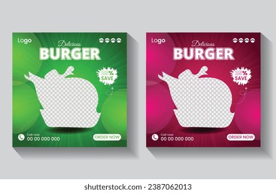 Food social media post design, burger food design, pizza food design, 