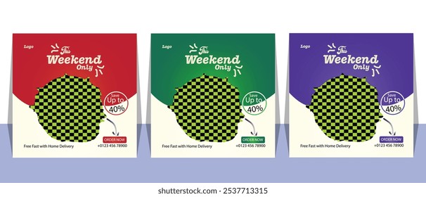 Food Social Media Post Design with Vector of three color
