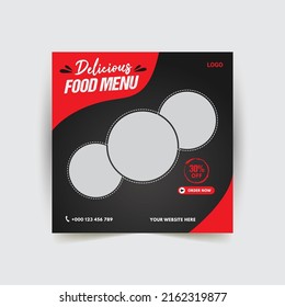 Food social media post. Editable social media templates for promotions on the Food menu. 