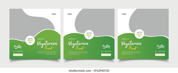 Food Social Media post for marketing, Restaurant promotion post, healthy green food sale banner, vegan restaurant discount square template
