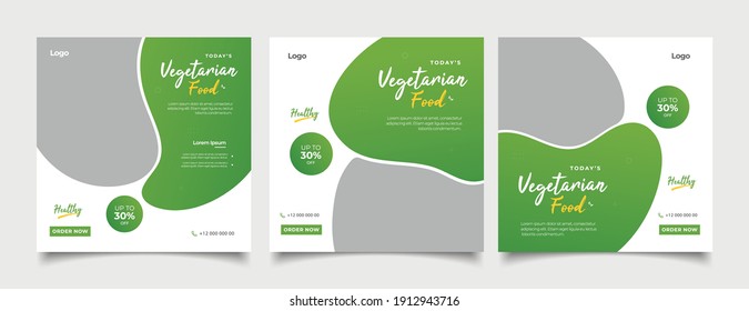 Food Social Media post for marketing, Restaurant promotion post, healthy green food sale banner, vegan restaurant discount square template
