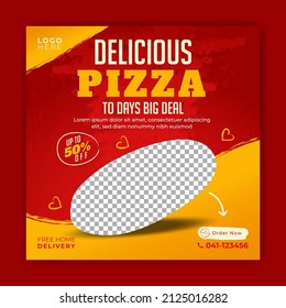 Food Social Media Post Pizza Template. Vector Illustration. Collection Of Editable Square Banner Template Designs For Food Posts. For Social Media Post Restaurants And Culinary.