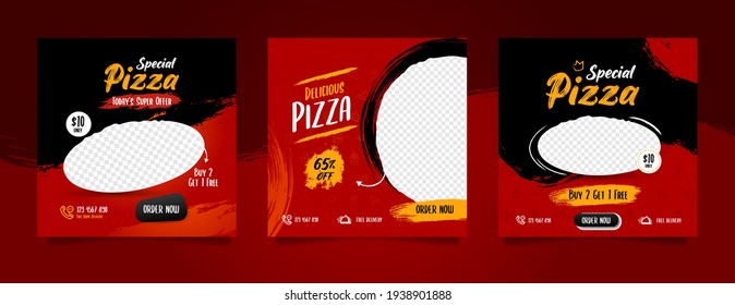 Food Social Media Post And Promotion Banner Design Template. Pizza Banner Design Template.