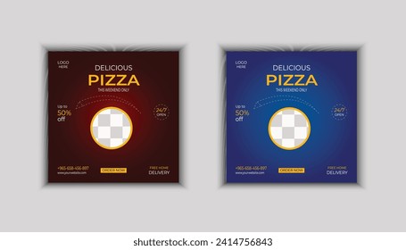 Food social media post and promotion banner design template. Pizza banner design template.