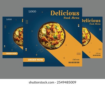 Food social media post and promotion banner design template. Food Instagram social media post design. Food and Restaurant Social Media Post Design Template. Food menu social media post template.