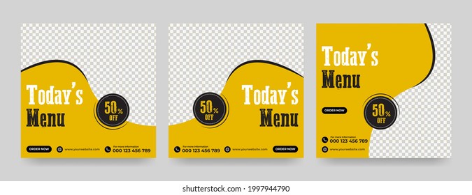 Food social media post square web banner vector template collection