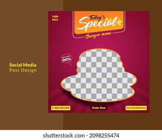 Food social media post template Design Burger Restaurant, Fast food, burger restaurant flyer template for Design.