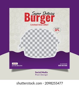 Food social media post template Design Burger Restaurant, Fast food, burger restaurant flyer template for Design.