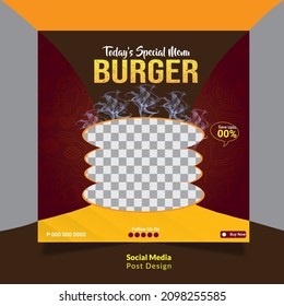 Food social media post template Design Burger Restaurant, Fast food, burger restaurant flyer template for Design.