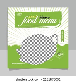food social media post template design editable. banner ads restaurant and culinary internet ads green color 