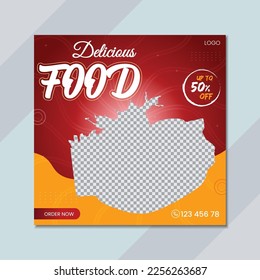 Food social media post template with plate. Food menu banner social media post. Editable social media templates for promotions on the Food menu. Set of social media story and post frames.