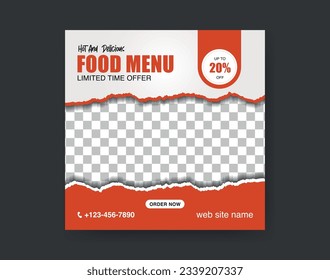 Food social media post template. Editable square banner template design for food post. Vector illustration