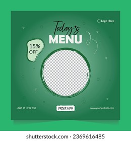 Food social media post template, Editable square banner template design for food post, Green Colored Social media template for Restaurant