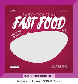 Food social media post template with plate. Food menu banner social media post.