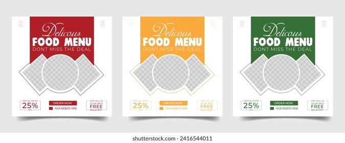 Food social media post template. vector illustration. Set of Editable square banner template design for food post. Suitable for Social Media Post restaurant and culinary. for post, web