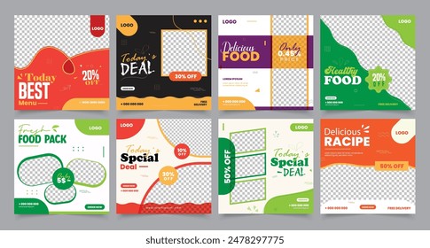 Food Social Media Post Template Design, Food Menu Social Media Post design, set of food social media post or web banner template design. Creative social ads, template, banner, post . 
