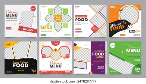 Food Social Media Post Template Design, Food Menu Social Media Post design, set of food social media post or web banner template design. Creative social ads, template, banner, post . 
