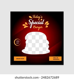 Food social media post template. Restaurant social media banner. Square size. Fast food social media post design vector. High resolution.