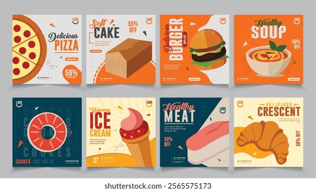 Food Social Media Post Template Design, Food Menu Social Media Post design, set of food social media post or web banner template design. Creative social ads, template, banner, post .