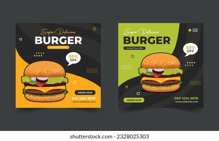 Food social media post or web banner template design. Food promotion banner. Burger social media post vector illustration