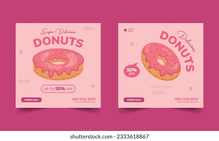 Food social media post or web banner template design. Donut social media post vector illustration