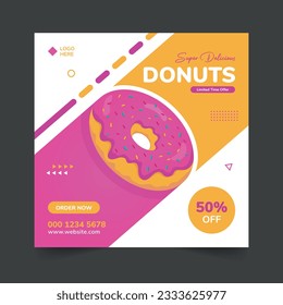 Food social media post or web banner template design. Food promotion banner. Donut social media post vector illustration 