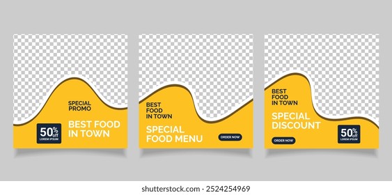 food social media post web quadrado promoção banner set template, menu de alimentos hoje melhor oferta
