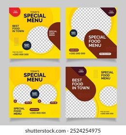 Lebensmittel Social Media Post Web-Quadrat Werbung Banner Set Vorlage, Essen Menü heute beste Angebot