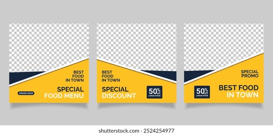 food social media post web square promotion banner set template, food menu today best offer