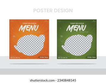 Food social media poster design template with two color. 