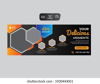 Food social media promotion and discount voucher  web banner design template 