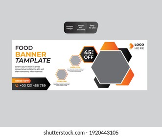 Food social media promotion and discount voucher  web banner design template 