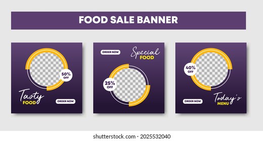 Food social media web banner design template bundle. Suitable for restaurant or cafe menu discount square template digital marketing and advertising sale promo. Vector illustration