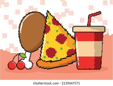 food and soda pixel art design