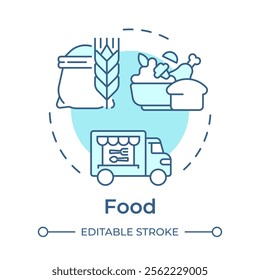 Food soft blue concept icon. Water energy nexus. Zero hunger strategy of sources usage. Sustainability. Round shape line illustration. Abstract idea. Graphic design. Easy to use in booklet