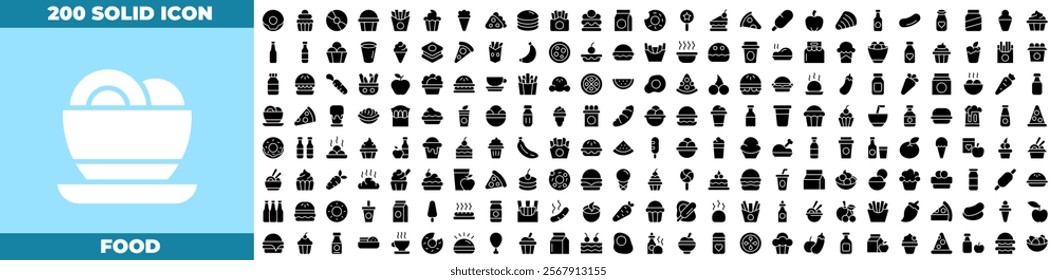 Food Solid Editable Icons set. Vector illustration in modern thin solid style of food icons: food, fruit, burger, etc