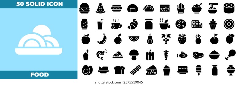 Food Solid Editable Icons set. Vector illustration in modern thin solid style of food icons: food, fruit, hamburger, etc