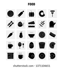 Food Solid Glyph Icons Set For Infographics, Mobile UX/UI Kit And Print Design. Include: Biscuit, Sweet, Food, Meal, Sausage, Meat, Food, Meal, Collection Modern Infographic Logo and Pictogram. Vector