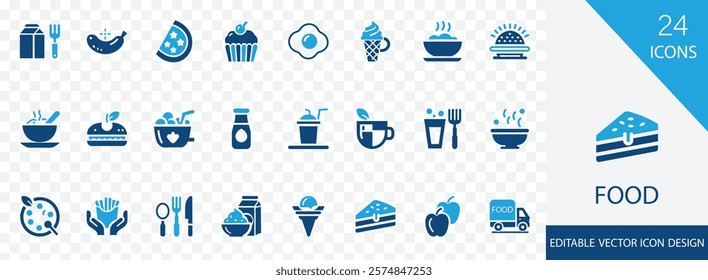 Food solid icon set. containing green, egg, food, healthy, protein, hamburger, sandwich and more vector design