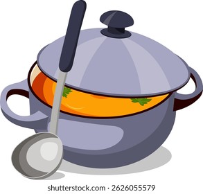 food and soup pot with ladle no background