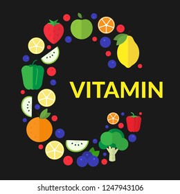 Food sources of vitamin C concept. Healthy eating, nutrition and diet template.