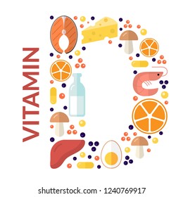 Food sources of vitamin D concept. Healthy eating, nutrition and diet template.