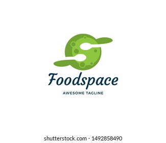 Food space logo design. Cafe or restaurant logo, Love food, Spoon, Culinary vector icon design. Food restaurant icon logo design inspiration