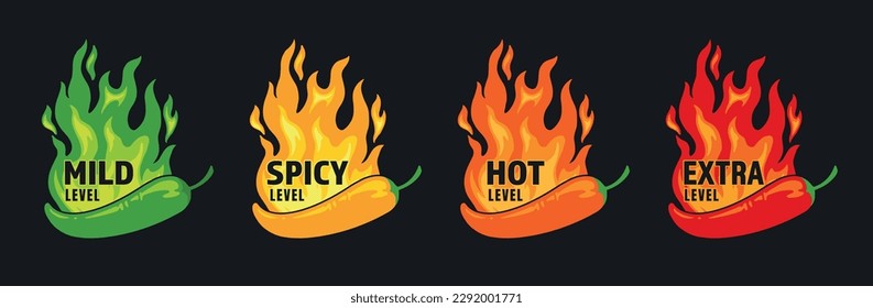 Food spiciness scale colorful emblem for labeling sauces and dishes from menu containing chilli pepper vector illustration