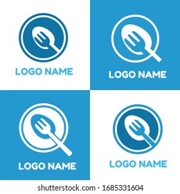 food spoon and fork blue logo icon simple concept design vector illustration