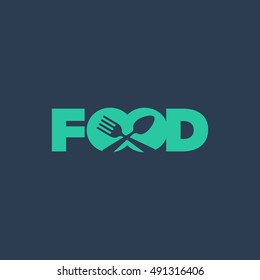 Food with Spoon and Fork Logotype concept negative space