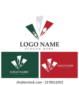 Logo de la cuchara de comida y del vector del tenedor. Logo de la cocina. Vector de la plantilla del logotipo del restaurante. Logo del Café